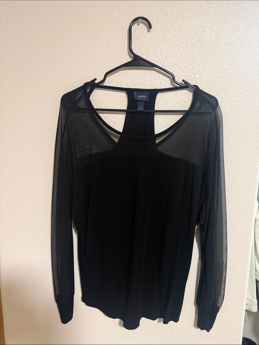 Daytrip Black Long-Sleeve Mesh Yoke Top